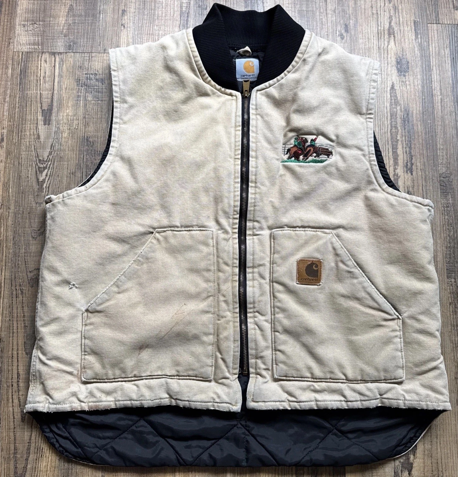 Carhartt Vest Mens XL Tan Duck Insulated Work Hunting Equestrian Embroidered