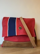 Bill Amberg x Orlebar Brown Red White Navy Messenger Cotton and Leather Bag VGC