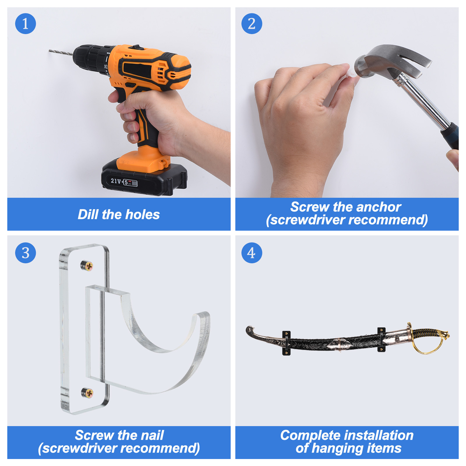 Sword Wall Mount Holder Acrylic Light Saber Rack Sword Stand Display Black