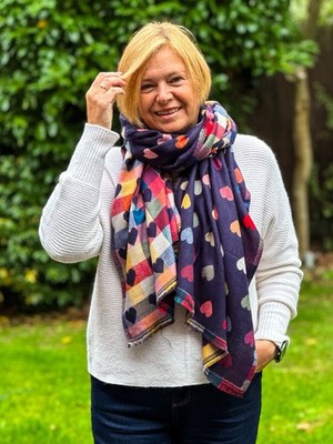 Dicker Wendeschal mehrfarbig Liebe Herzen kariert MARINEBLAU Pashmina