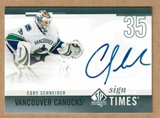 2010-11 UD SP AUTHENTIC  CORY SCHNEIDER SIGN OF THE TIMES AUTO Vancouver Canucks