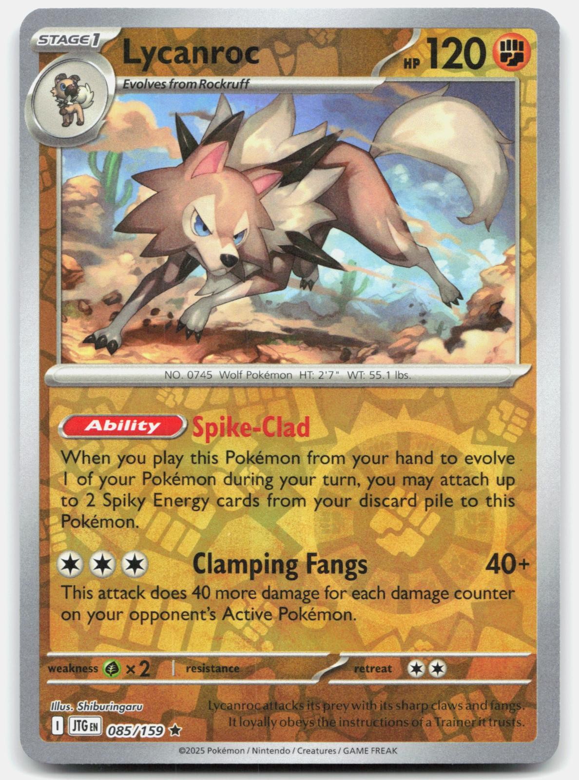 Lycanroc 085/159 R Journey Together Pokemon Reverse Holo Lightly Played