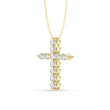 10k Yellow Gold Lab Grown Diamond Cross Pendant Necklace 18" Silver Chain