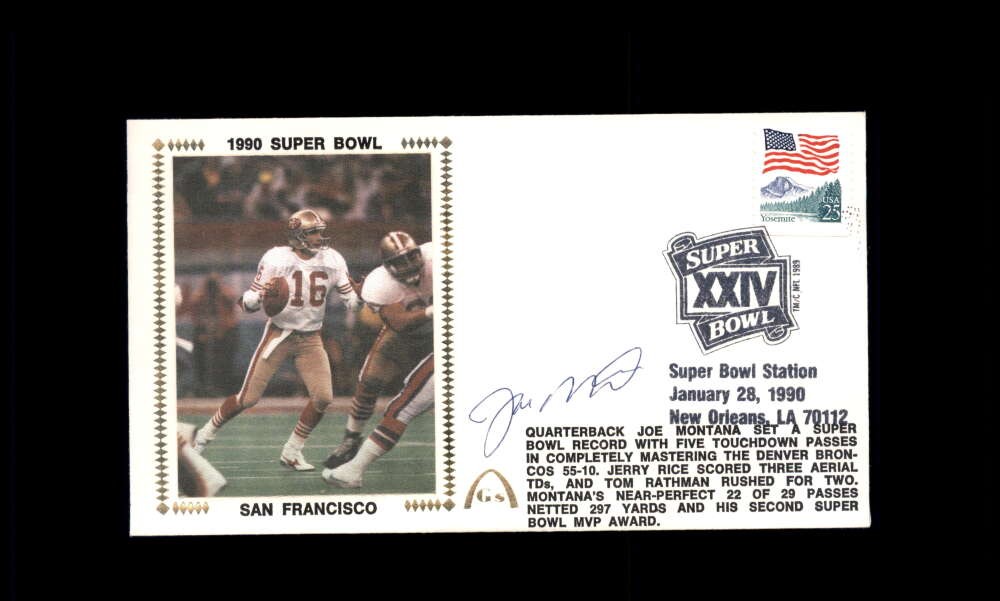 Joe Montana PSA DNA Signed 1990 First Day Cover Cache FDC Super Bowl Autographed