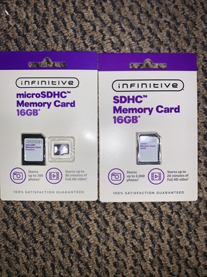 Lot Of 2 Infinitive 16GB SDHC & MicroSDHC Cards New