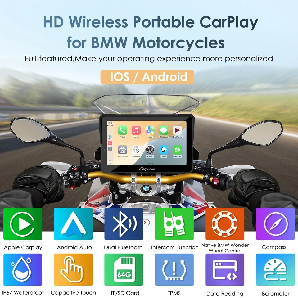 Carpuride W702BS Moto Carplay Schermo BMW Wonder Wheel Senza Fili Android Auto - Image 3 of 4