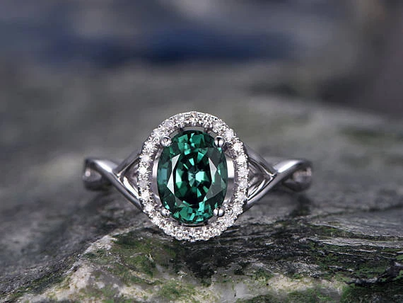2.2ct Green Emerald Simulated Diamond Halo Infinity Ring 14k White