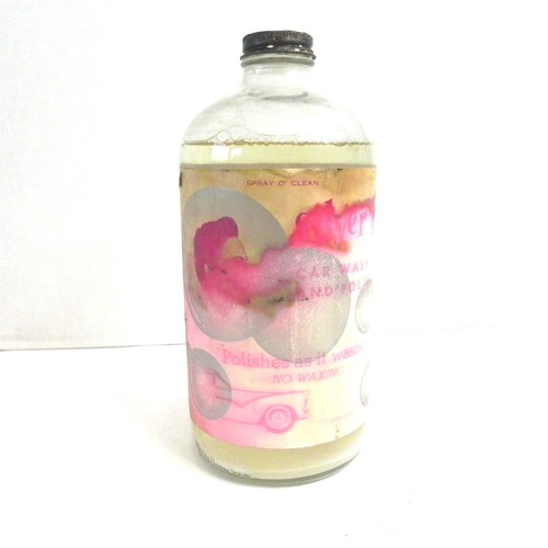 VINTAGE SILVER LADY CAR WASH & POLISH 1956 1 QUART BOTTLE GLASS FULL PRE OWNED 