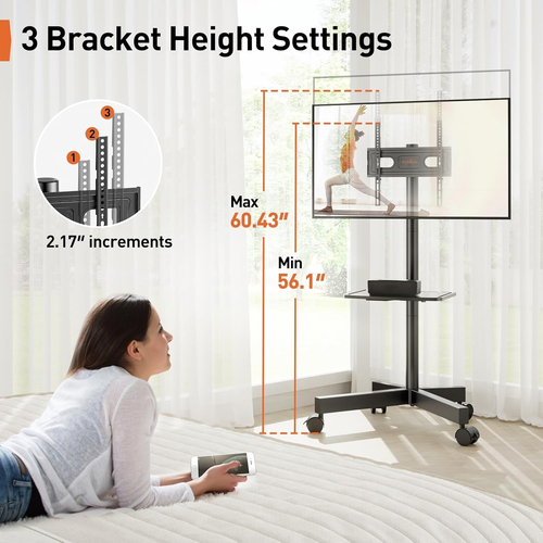Perlegear Rolling TV Stand for 23-60 Inch LED Flat Screen/Curved Tvs up to 88Lbs - Picture 4 of 12