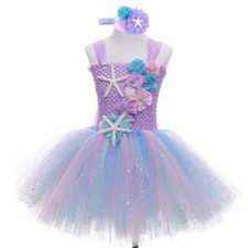 New Princess Kids Dresses for Girls Birthday Party Costume with Flower Headband