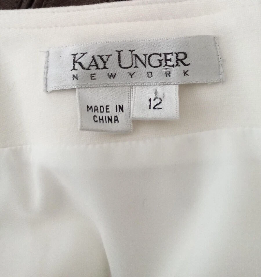 Vestido Vaina Kay Unger New York Para Mujer Talla 12 Bloques de Color Sin Mangas Marrón Crema Foto 3 de 4