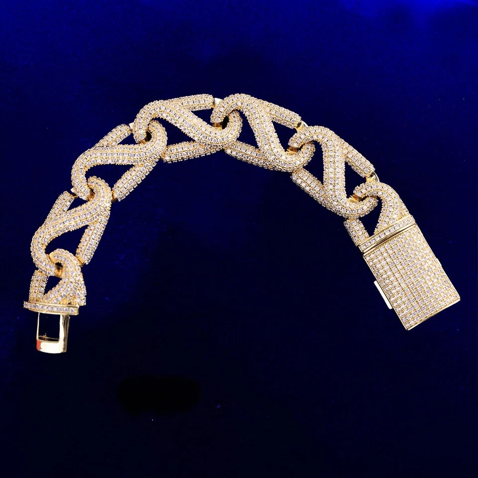 5AAA+ CZ Ice Out Hop Hip Miami Cuban Link Bracelet 24k Real Gold Plated 7-9Inch - Image 2 of 4