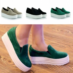 leather slip on faux suede wedge heel sneakers