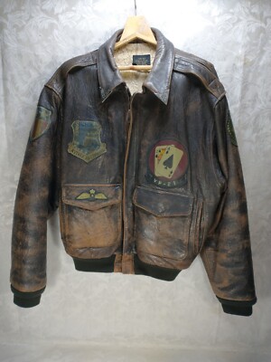 Avirex Flight Jacket Large Distressed Brown with Pataches Style