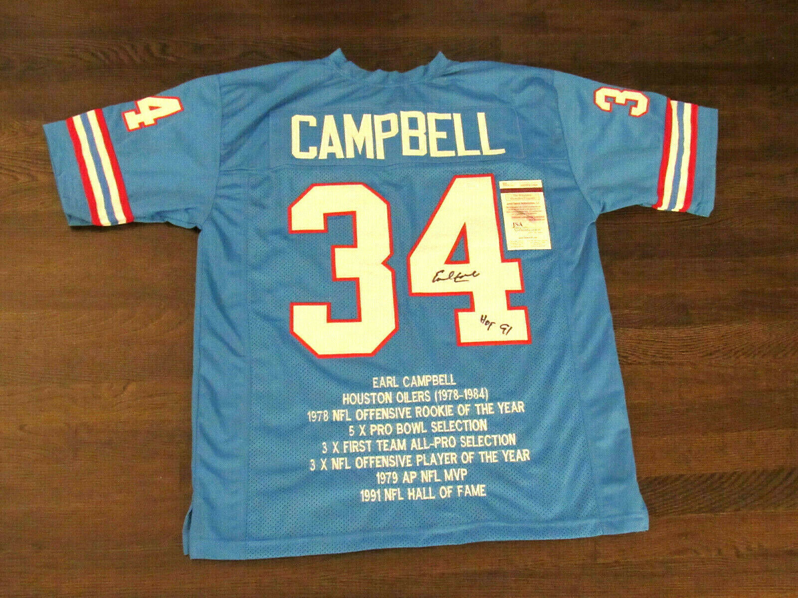 EARL CAMPBELL HOF 91 HOUSTON OILERS 1979 NFL MVP SIGNED AUTO STA