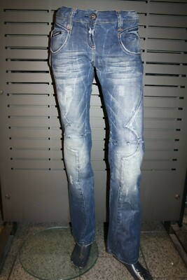 Cipo Baxx Women's Jeans CBW 159 Stone Washed Straight Leg Elaborately Processed