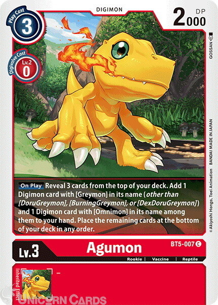 BT5-007 Agumon Common Mint Digimon Card