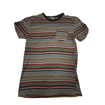 Beautiful Giant Striped T-Shirt Aztec Print Short Sleeve Casual Top Size S