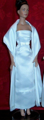 3pc Evening Gown outfit FM Jackie White Satin dress shawl fit 16in doll Tyler