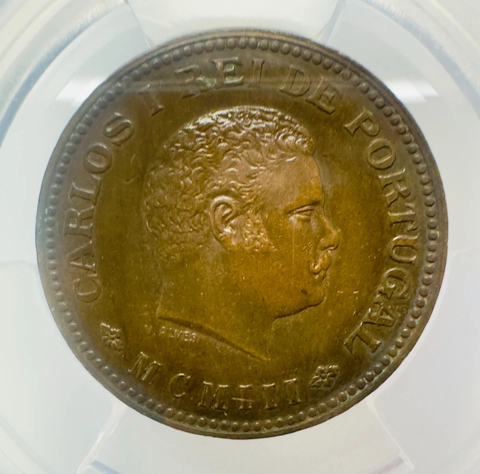 India Portuguese 1903 1/4 Tanga Cleaned - AU Detail Charles I PCGS Genuine - Image 3 of 4