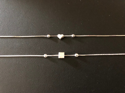Genuine 925 Sterling Silver Anklet Love Heart 3D / Cube Geometric Square Chain