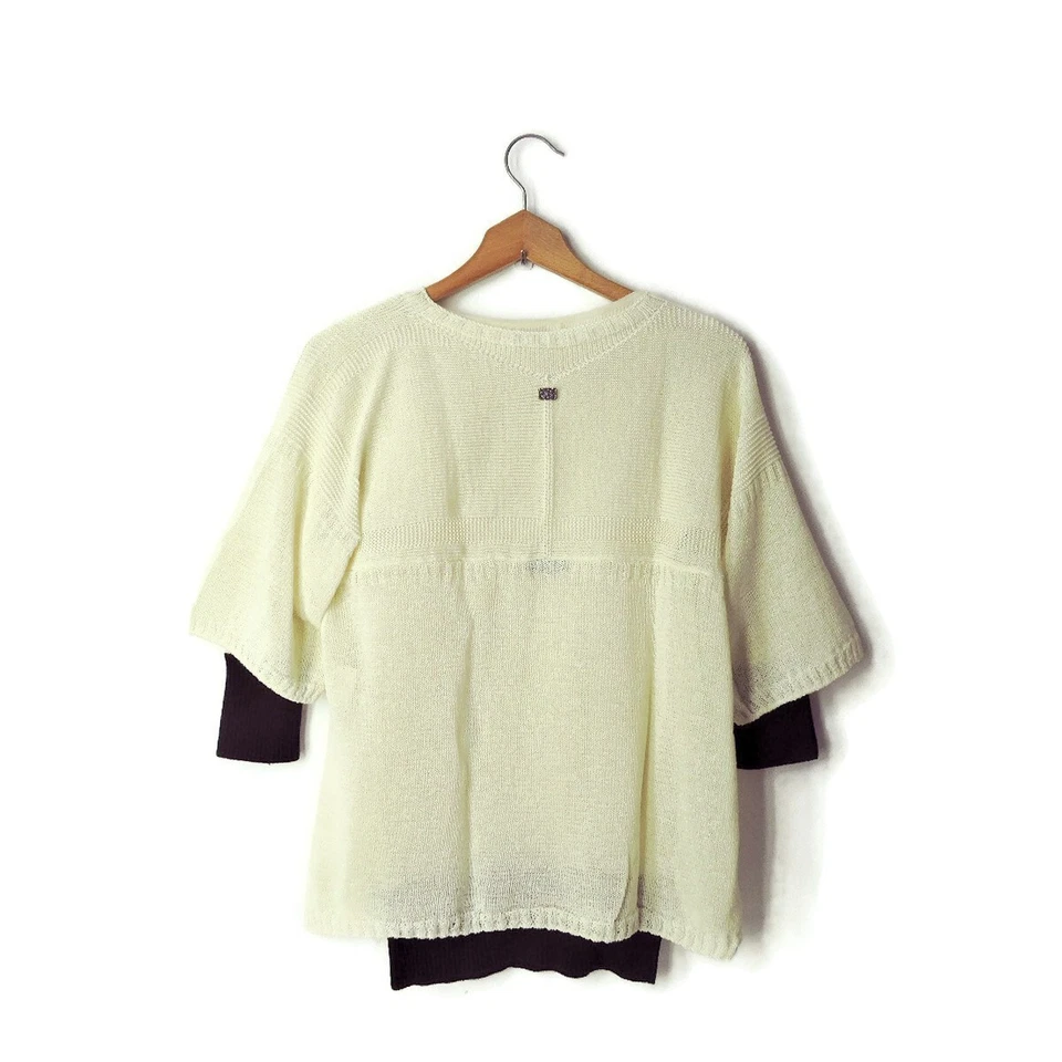 CHANEL 2 piezas Twinset Suéter Superpuesto Top Logo CC 36 4 S Crema Negro 2012 Primavera Foto 2 de 4