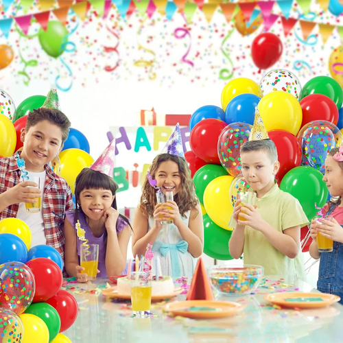 Red Yellow Blue Green Balloons, 60Pcs 12 Inch Latex Bailoons Colourful Confetti - Picture 4 of 12