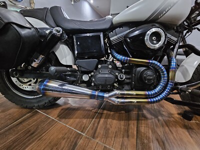 2-1 HD Auspuffrohr Krümmer Schalldämpfer passend für Harley Davidson Dyna Fat...