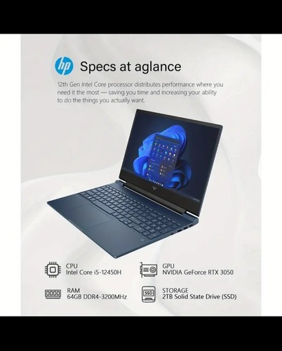 64GB 1TB SSD 15.6" Full HD 144Hz HP Victus Gaming Laptop, Intel Core i5-12450H, - Picture 5 of 10