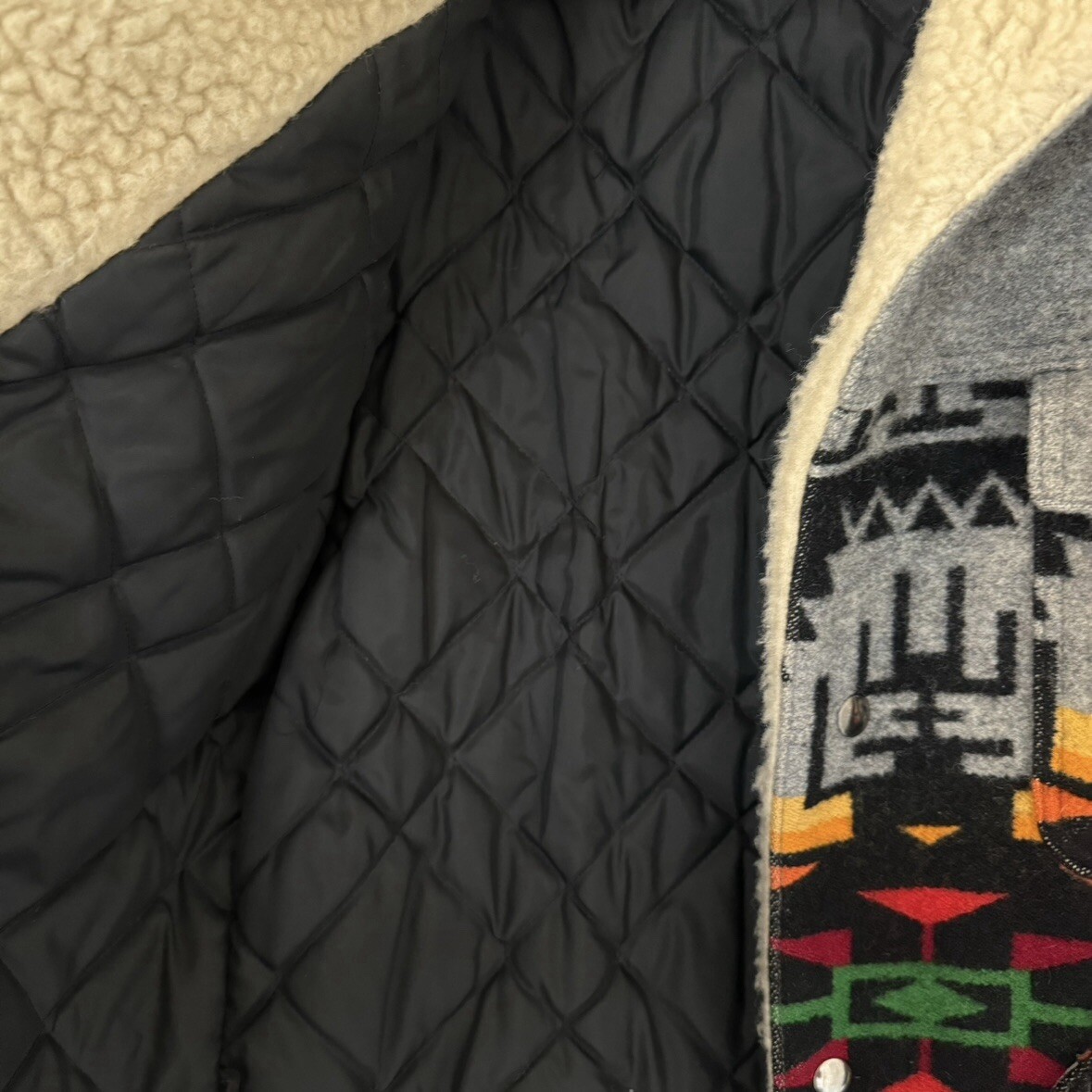 70s Pendleton High Grade Navajo Blanket Jacket Mens M Wool Sherpa