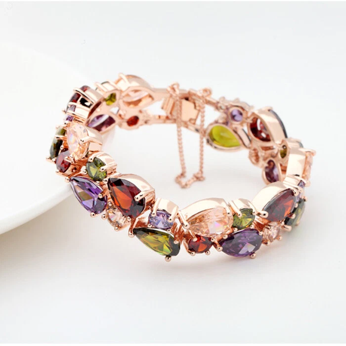 Nuevas pulseras de mujer Mona Lisa mezcla de joyas granate amatista piedras preciosas oro rosa Foto 2 de 4