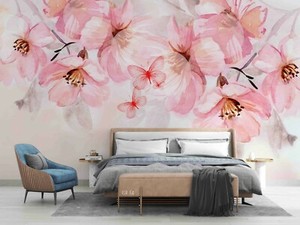 Download 3d Watercolor Pink Floral Butterfly Wallpaper Wall Murals Removable Wallpaper 50 Ebay