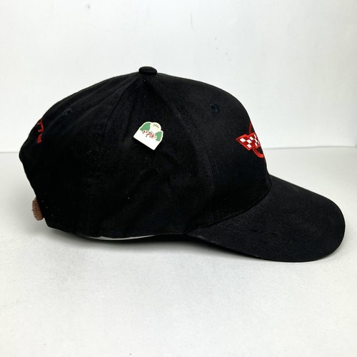 Vtg Corvette Baseball Dad Hat Embroidered Leather Strapback Cap 90s Y2K w Pin - Picture 6 of 12