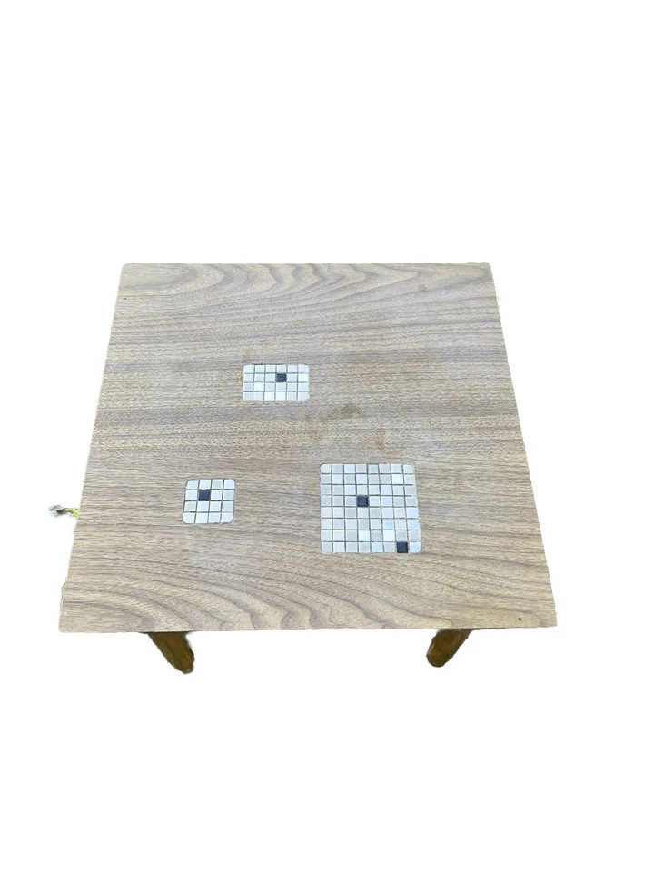 3 piezas Juego de mesas de café y auxiliares de mosaico largo de madera y azulejos MCM 50s 60 vintage Foto 4 de 4