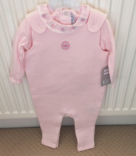 baby Girl clothes 2 piece set Top & Dungarees cotton Pink 6 - 9  months    new