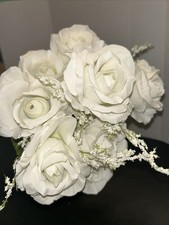 White Artificial Roses with Long Stems 9Pcs Realistic Roses Bouquet