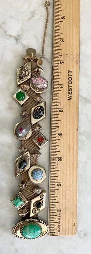 PIK NY MCM Vintage CHUNKY CHARM Costume Jewelry Bracelet Slider 1950s Mint