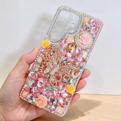 Luxury Sparkly Crystals Floral 3D Butterfly Protective Phone Case for Women Girl