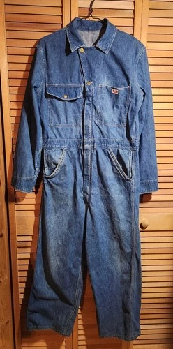 Vtg 40s 50s Allen Denim Coveralls Jumpsuit Talon Zip Workwear Mechanics 42S M/L - product listing photo