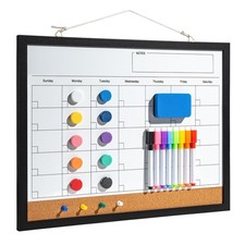 Dry Erase Calendar Whiteboard, 17" x 13" Magnetic Planner, 17"W x 13"H, Black