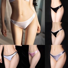 Women Oil Shiny Breathable Panties Underwear Glossy See Through Thong Brief