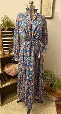 Emerson Fry Maxi Organic Cotton Dress Tie Waist Lightweight LARGE Flowy