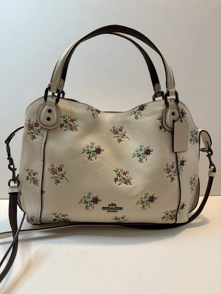 Coach Edie Shoulder Bag 28 With Cross Stitch Floral Print #25620  EUC - Image 2 of 4