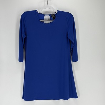 Clara Sunwoo Tunic Womens XS Blue 3/4 Sleeve A-Line Keyhole Back Stretch