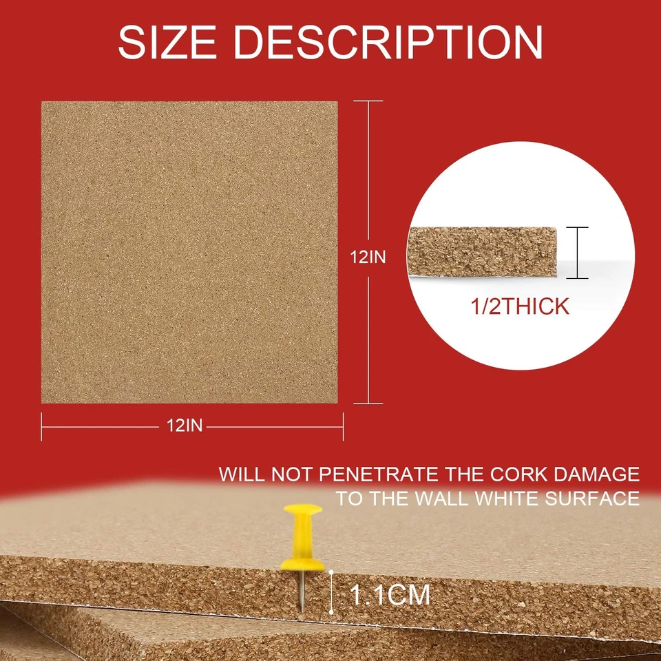 Cork Board Tiles 12”X 12” – 1/2” Thick Cork Board – Bulletin Board – Pin Boar... - Image 2 of 4
