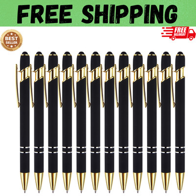 12 Pack Black Gold Ballpoint Pen with Stylus Tip 1.0 Mm Black Ink Smooth Writing