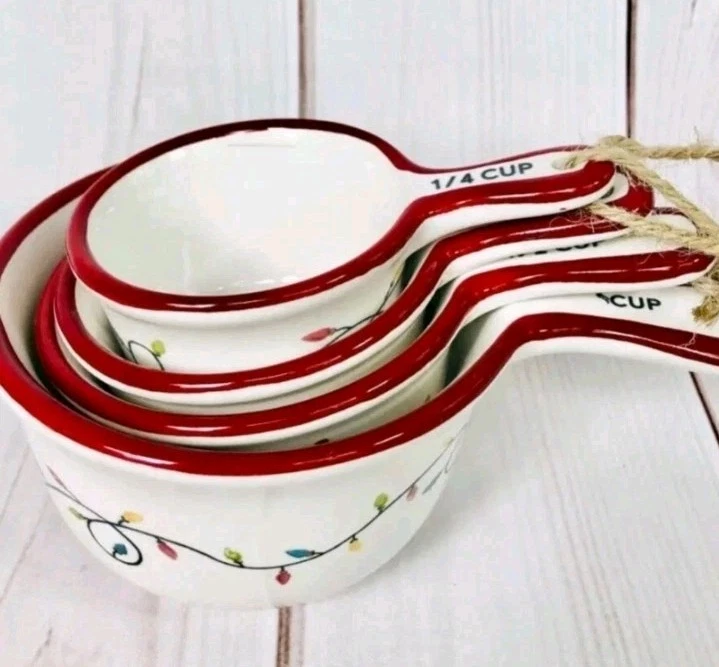 Pottery Barn Forest Gnome Measuring Cups & Spoons Set Stoneware Christmas NIB - Image 2 of 4