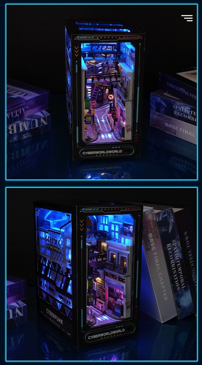 STRUCWOOD Cyberpunk Book Nook, doe-het-zelf poppenhuis boekenplank invoegen decor, 3D houten puzzels met LED-licht, miniatuurhuisset, verjaardag voor volwassenen tieners - eindeloze afmetingen (SQ-18 STRUCWOOD Cyberpunk Book Nook, doe-het-zelf poppenhuis boekenplank invoegen decor, 3D houten puzzels met LED-licht, miniatuurhuisset, verjaardag voor volwassenen tieners - eindeloze afmetingen (SQ-18