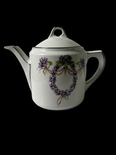 Vintage Porcelain Teapot - Purple Violets & Ribbons - Impressed 172/2 Mark