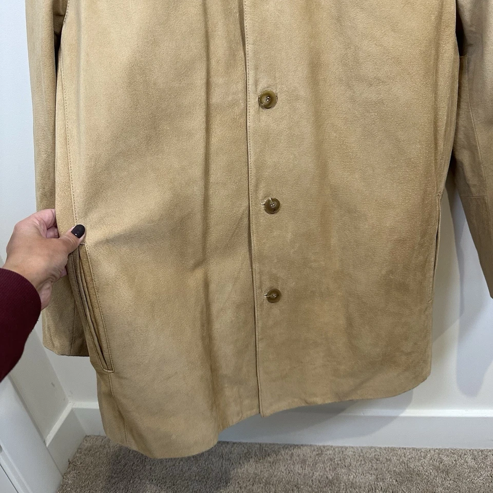 Chaqueta de Gamuza Cole Haan Country Pig Para Hombres XL Cuero Tostado Vestido Abrigo Clásico Granero Foto 3 de 4